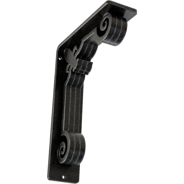 Ekena Millwork Fleur De Lis Wrought Iron Bracket, (Triple center brace), Antiqued Pewter 2"W x 5 1/2"D x 8"H BKTM02X05X08TFLAPW - main
